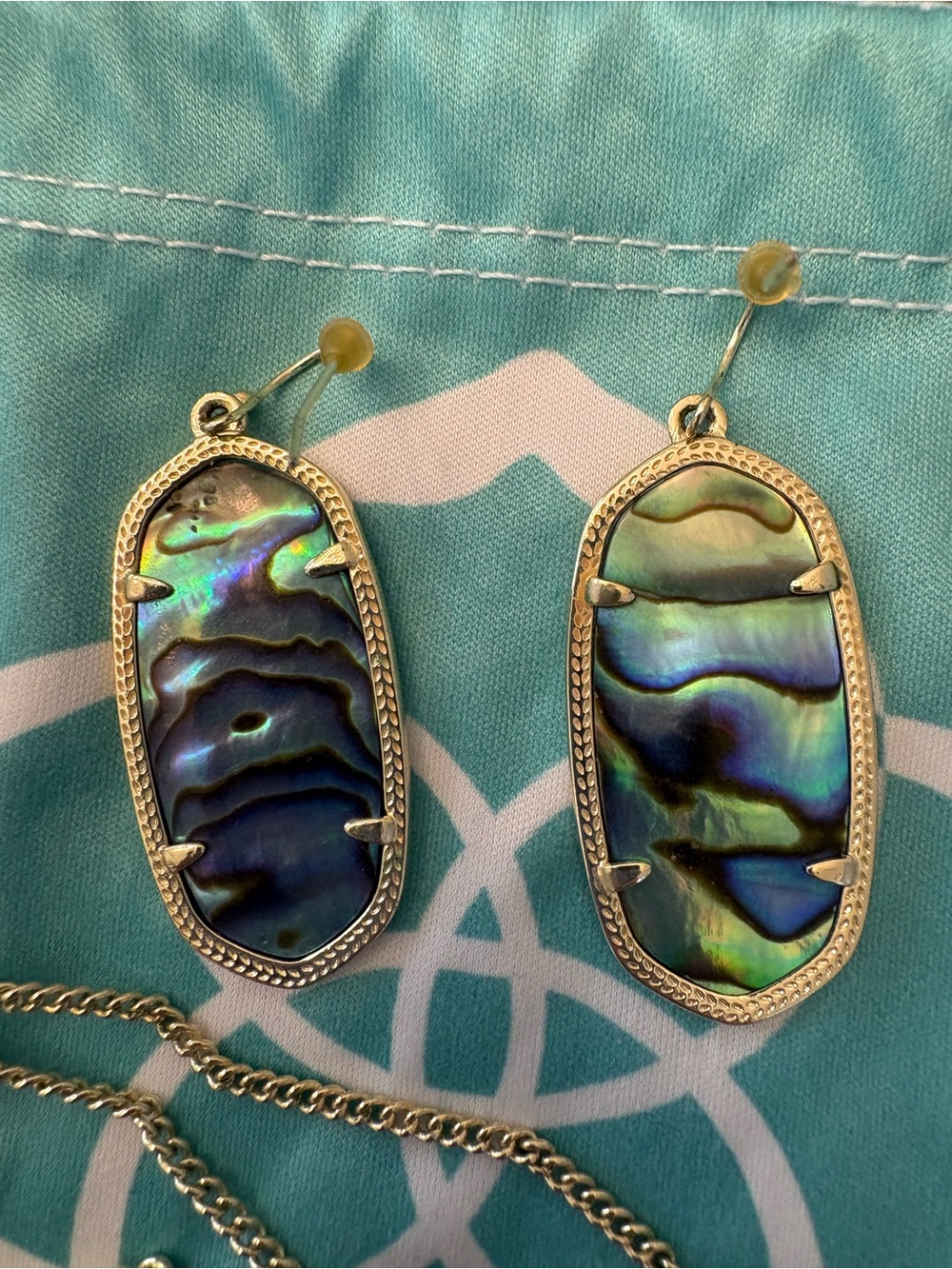 RARE Kendra Scott Gold Abalone Set Elle Earrings & Retired Dylan Necklace Lot - Picture 7 of 7